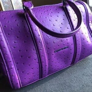 Sassy Jones - Purple Ostrich-Embossed Hand Bag with buckled long strap